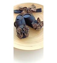 Kız Bebek Leopar Fiyonklu Patik ve Bandana Seti