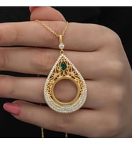 Gümüş Gold Kaplama Damla Çeyrek Takılabilen Kadın Kolye