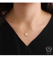 925 Ayar Gümüş Taşlı Büyük Kar Tanesi Kolye (Sarı)