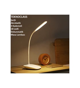 Şarjlı Akrobatik Masa Lambası, 3 Kademeli, 18 Led, Dokunmatik, Beyaz Işık (Krem)