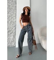 Baggy kar yıkama eskitme kahve jeans pantolon d2007