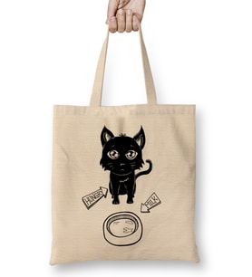 Cute & Funny Hungry Cat Kitty Waiting for Milk Bez Çanta Uzun Saplı