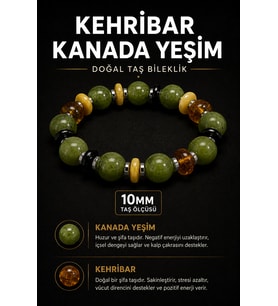 Kehribar Kanada Yeşimi Doğal Taş Bileklik 10 mm Osmanlı Doğal Taş