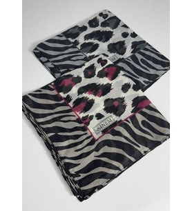 İndia Leopar Desen 2'li  Eşarp -6294 (Gri-Fuşya)