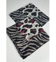 İndia Leopar Desen 2'li  Eşarp -6294 (Gri-Fuşya)