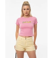 26025 %100 Pamuk Desenli Crop Boy Bisiklet Yaka Örme Bluz (Pembe)