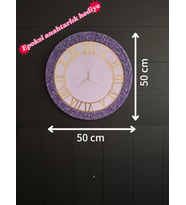 Duvar Saati - 50 cm - Modern Dekoratif Duvar Saati - Epoksi Duvar Saati - El Yapımı Duvar Saati (Lacivert-Mor-Siyah-Beyaz)