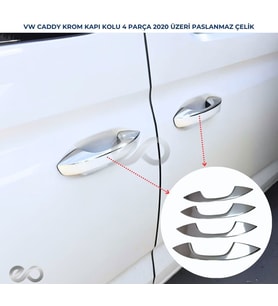 VW Caddy Krom Kapı Kolu 4 Kapı 2020> Paslanmaz Çelik (Gümüş)