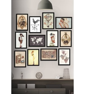 12 Parça Çerçeve Görünümlü Retro Albüm Mdf Tablo Seti (80x80 Cm)
