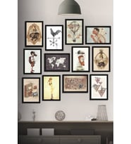 12 Parça Çerçeve Görünümlü Retro Albüm Mdf Tablo Seti (80x80 Cm)