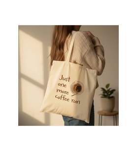 Le Vion just one more coffe run - Baskılı Bez Çanta 38x42 cm 170 Gr Omuz Çantası Kadın Alışveriş Çantası