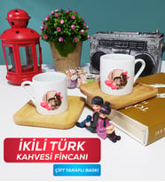 İkili Sevgiliye Sevgililer Günü Hediyesi 8 Türk Kahvesi Fincanı Ahşap Altlıklı