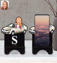 BK Gift Kişiye Özel Plakalı Kadın Renault Symbol Karikatürlü Ahşap Biblo Telefon Standı-1