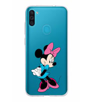 Samsung Galaxy M11 Kapak Minnie Mouse Tasarımlı Şeffaf Silikon Kılıf