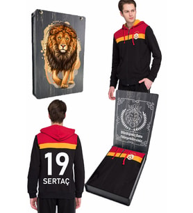 Galatasaray Orijinal Sweat Kapüşonlu Aslan Silüetli Özel Tasarım Ahşap Kutulu (Kırmızı-Siyah)