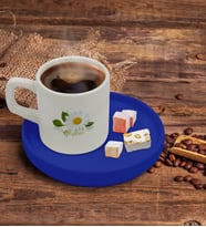 BK Gift Kişiye Özel Mavi Sunum Tabaklı Papatya Temalı Türk Kahvesi Fincanı Model 4
