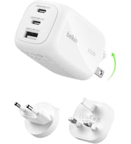 USB-C Fişi 100 W, GaN Duvar Şarj Cihazı, 2 USB-C ve 1 USB-A Bağlantı Noktası, EU/BK/ABD Fiş Uçları, MacBook, iPhone, iPad Pro, Samsung Galaxy, Google Pixel vb., Beyaz