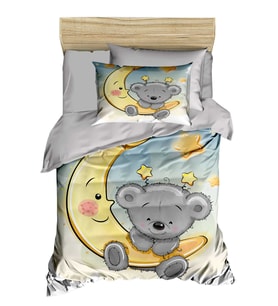 Yenidoğan Kız / Erkek Unisex Bebek Nevresim Takımı %100 Pamuklu Aydaki Ayıcık (Çok Renkli)