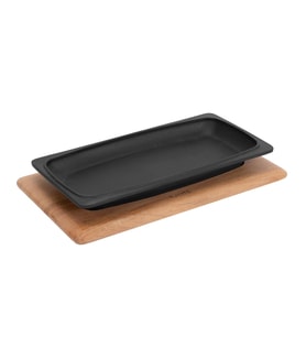 Lava Döküm Dikdörtgen Servis Tabağı ve Kayın Servis Ahşabı. Ölçü 30x15cm.