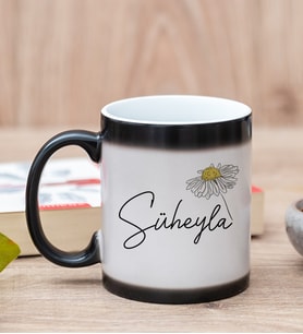 Kişiye Özel Papatya Tasarımlı İsimli Sihirli Kupa Bardak