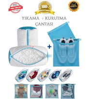 Çok Amaçlı Yıkama Çantası ve Kurutma Filesi, 2'si 1 Arada Takım, Mavi, XL Boyut