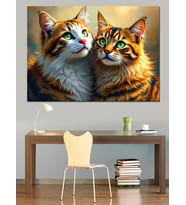 Renkli Gözlü Siyah Kedi Dekoratif Kanvas - Mdf Ahşap Tablo