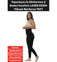 İz İç Göstermez Kaymaz Sıkılaştırıcı 2 Beden İncelten Yeni Nesil LAZER KESİM Yüksek Bel Tayt Korse (Siyah)