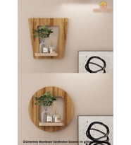 Ahşap Dekoratif Duvar Rafı 2 li Set ( MTS-276 ) (Kahverengi)
