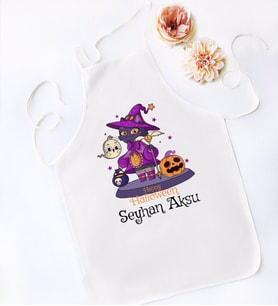 BK Gift Kişiye Özel Happy Halloween Tasarımlı Beyaz Mutfak Önlüğü-10