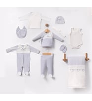 TREN NAKIŞLI BEBE ERKEK HASTANE ÇIKIŞI 10'LU SET (Mavi)
