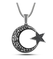 Gümüş Kelime-i Tevhid Yazılı Taşlı Erkek Kolye