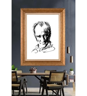 Altın Varaklı Çerçeveli Paspartulu Atatürk Tablo nh362 (Gold)