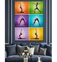 Mor Sarı Yoga Pozları Dekoratif Kanvas - Mdf Ahşap Tablo