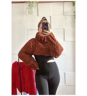 Örgü puffy chunky crop boğazlı kazak, bolero