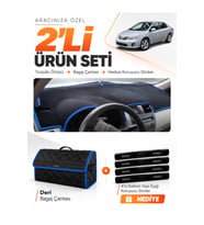 e-biz TOYOTA COROLLA E140 (2006-2012) Uyumlu Torpido Örtüsü + Deri Çanta - Siyah-Mavi - TO015