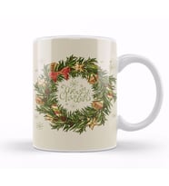 Yılbaşı Yeni Yıl Konseptli Wreath Gilf Merry Christmas Kupa Bardak Porselen