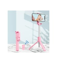 Pembe Teleskopik Uzaktan Kumandalı Selfie Çubuğu Tripod Katlanabilir