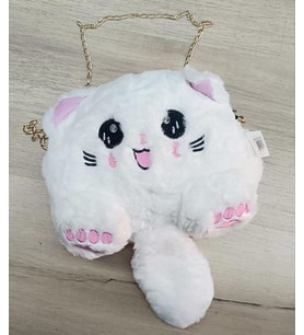 Çanta Peluş Sevimli Kedi Zincir Saplı El Omuz Çantası Beyaz