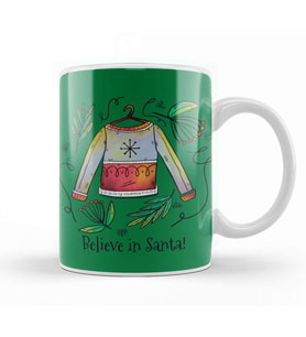 Believe In Santa Christmas Sweater Sketch Kupa Bardak Porselen