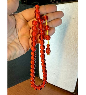 SIKMA ÇUBUK KEHRİBAR TESBİH KÜRE KESİM KIRMIZI RENKLİ T-169