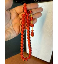 SIKMA ÇUBUK KEHRİBAR TESBİH KÜRE KESİM KIRMIZI RENKLİ T-169