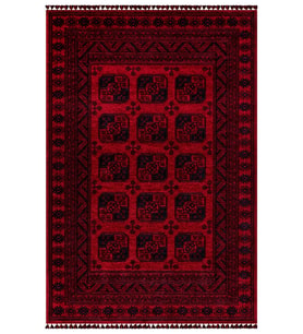 Kırmızı Renkli Afgan Tarzı Altı Kaymaz Yıkanabilir Şönil Kilim