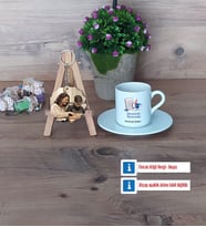 Matematik Öğretmeni Türk Kahvesi Fincanı Ahşap Altlıklı ve Fotoğraflı Ahşap Anahtarlık HediyeÖğretmenler Günü Hediyesi (Model 2)