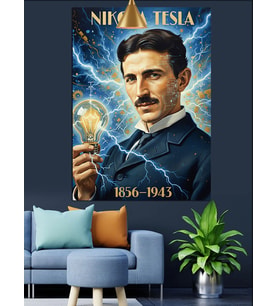 Nikola Tesla ünlü portresi Dekoratif Kanvas - Mdf Ahşap Tablo