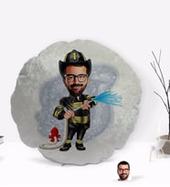 BK Gift Kişiye Özel İtfaiyeci Karikatürlü Yuvarlak Dekoratif Kırlent Yastık-1