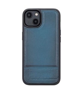 Bouletta Apple iPhone 14 Uyumlu Deri Standlı Arka Kapak BRN4EF (Mavi)