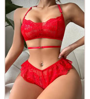Nightlight Kırmızı Dantelli Sırtı Çapraz Tasarım Bralet Fantezi Takım -7034