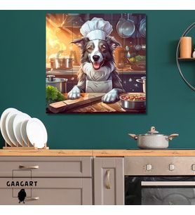 Kare Kanvas Mutfak Tablosu Aşçı Hayvanlar Border Collie Köpek