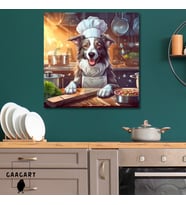 Kare Kanvas Mutfak Tablosu Aşçı Hayvanlar Border Collie Köpek