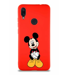 Xiaomi Redmi Note 7 Pro Soft Premier Kapak Mickey Mouse-A Tasarımlı Silikon Kılıf - Kırmızı (Şeffaf)